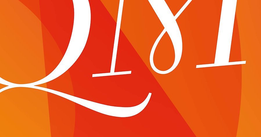 Del av Quality Marks logotype i orange m delar av den vita texten synlig